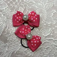 水玉模様 ピンクリボン ヘアゴム 2個セット