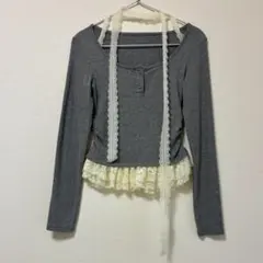 【試着のみ】WEGO ロンT フリル グレー ウィッシュコア 春服