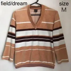 field/dream レディース カットソー ストライプ 七分袖 ベロア風