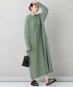 Curenology フルケーブルニットワンピース ミントグリーン ロング丈
