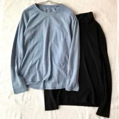 【ユニクロ】2枚セット ヒートテックカットソー ハイネック クルーネック M