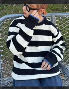 CIAOPANIC TYPY 【ユニセックス】ライン配色畦編みクルーネックニット
