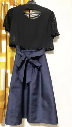 【美品】お呼ばれドレス　結婚式ドレス　紺　フレア Aライン　体型カバー　2way