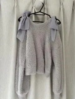 INGNI リボン付き肩出し　ニットセーター　パープル