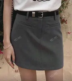 グレー タイトスカート ベルト付き