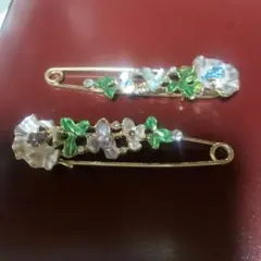 花と葉のデザインブローチセット
