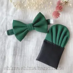 ベビーから大人の方まで★蝶ネクタイ＆ポケットチーフグリーン SサイズBタイプ