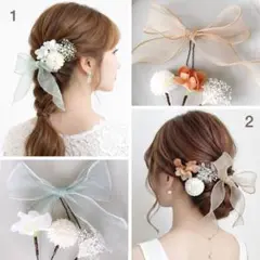 No.4 8パターンから選べる お花➕リボンの髪飾りセット