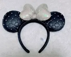 ディズニー カチューシャ キルティング 黒 白 パール