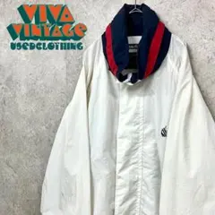 レア90s【古着】ノーティカ 刺繍ナイロンジャケット ホワイト メンズXL