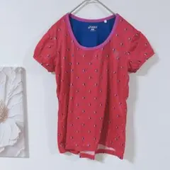 asics　アシックス　半袖Tシャツ　星柄　レッドピンク/青　スポーツウエア　M