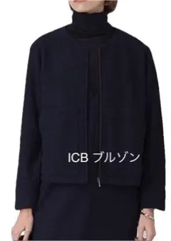 ★美品★ICBツイードインレイ ブルゾン ネイビーブルー系 Sサイズ