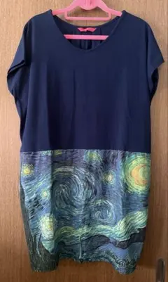 graniph ゴッホ 星月夜 ノースリーブ 切り替えワンピース ゆったりのサムネイル