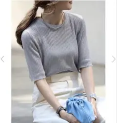 BONJOUR SAGAN 五分袖ラメニットプルオーバー