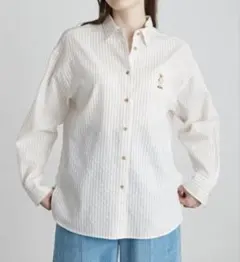 LILY BROWN LilyBear刺繍シャツ　オフホワイト/ストライプ