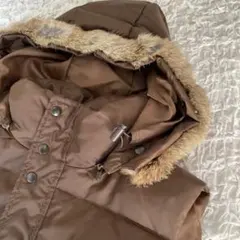 chambre de charmeブラウン ラビットファーフード付ダウンベスト