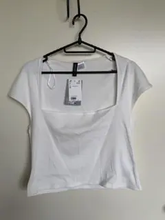 H&M DIVIDED スクエアネック リブTシャツ ホワイト XLのサムネイル