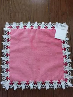 【新品未使用】近沢レース タオルハンカチ 折り鶴 コーラルピンク 和レース