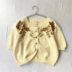 【ビークラブ】カーディガン ショート丈 花柄刺繍 綿100％ 半袖 Mのサムネイル