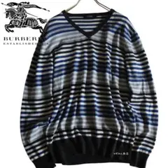 【BURBERRY BLACK LABEL】Vネックニット　多色ボーダー　L★