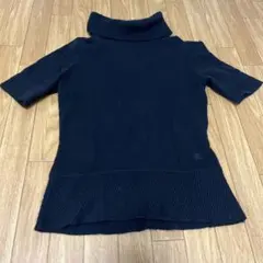 バーバリーロンドン カシミヤ100% ハイネック 半袖ニット 黒　ブラック