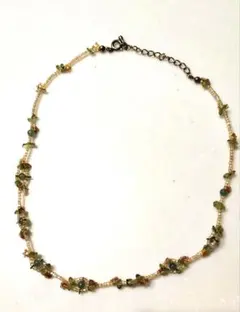 ハンドメイド ビーズネックレス グリーン系