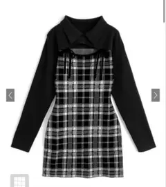 GRLチェック柄フロントオープンリボンニットミニワンピース[ru1373]