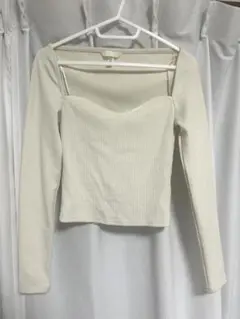 【H&M】ビスチェ風 スクエアネック リブカットソーアイボリー XS/Sサイズ