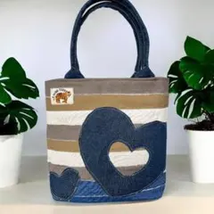 ハートモチーフ♡デニムハンドメイド＊ミニトートバッグ♡母の日プレゼントに♪