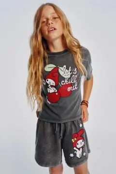 【新品タグ付】ZARA KIDS ウォッシュ加工ショートパンツマイメロディ148