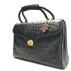 オーストリッチ JRA ハンドバッグ 黒 ブラック レザー ゴールド
