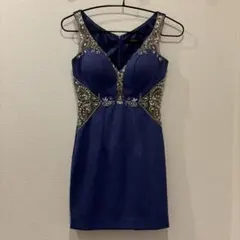 【美品】 IRMA ネイビービーズ装飾タイトドレス