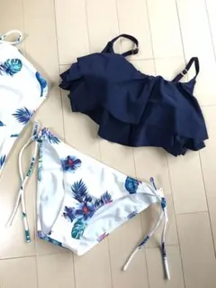 バンドゥ 水着3点セット ネイビー ホワイト 花柄 リゾート