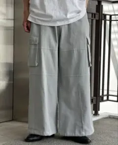 新品precme.グレー色ワイドストレートミリタリーカーゴパンツsizeメンズL