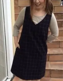 ドゥファミリー⭐ 格子柄ウィンドペンチェックVネックノースリーブワンピース