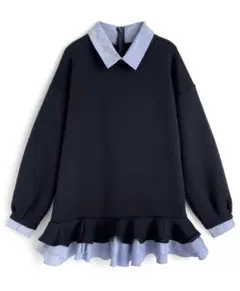 【即日発送】ストライプ柄シャツレイヤード風フリルワンピース[kz708]