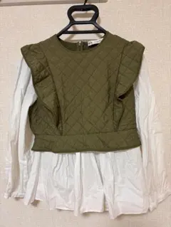 ZARA オリーブ色 キルティング ペプラムトップス