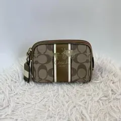 COACH コーチ シグネチャー柄 ストライプ ブラウン ミニ ポーチ 未使用