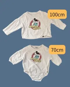 ミッキーマウス 長袖ボディスーツ 100cm、70cm 兄弟