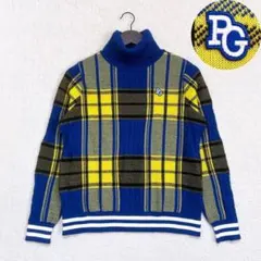 《美品》PEARLY GATES 総柄 タートルネック セーター チェック ロゴ
