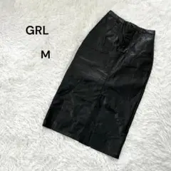 【グレイル】M フロントスリットレザースカート　フェイクレザー　ブラック