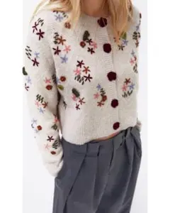 ZARA 刺繍 ニット カーディガン