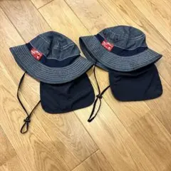アンパサンド デニム風 子供 帽子 サイズ54 日除け付アゴ紐つき2個セット