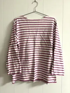 MUJI 無印良品　太番手ボーダー長袖Tシャツ　ボートネック　XL ピンク