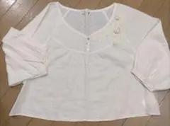 earth music&ecology シースルー クロップド丈 綿麻ブラウス