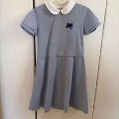 familiar ファミリア　グレー 襟付き 半袖ワンピース リボン刺繍
