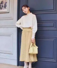 【ナチュラルビューティーベーシック】ツィードフリンジマーメイドスカート M