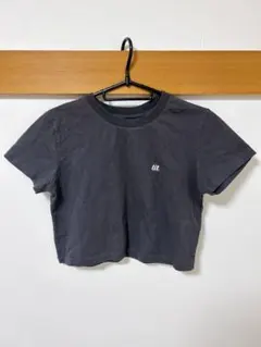 GRLグレイルロゴ刺繍ショート丈Tシャツクロップド丈チャコールダークグレーフリー