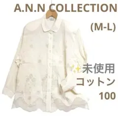⭐️未使用エイエヌエヌ(M-L)コットンレースブラウスシャツ　トップス長袖白系