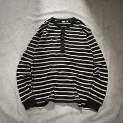 old uniqlo henley neck striped cut sew
